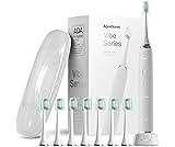 Aquasonic Vibe Series Ultra-Whitening Toothbrush – ADA Accepted Electric Toothbrush - 8 Brush Heads & Travel Case – 40,000 VPM Motor & Wireless Charging - 4 Modes w Smart Timer – Optic White